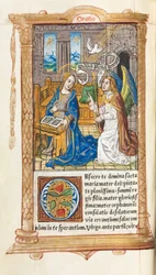 Gedrucktes Stundenbuch Gebrauch von Rom: fol. 60v, Die Verkündigung, 1510