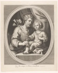Christuskind überreicht dem heiligen Josef eine Lilie