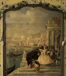 Maskierte Dame vor der Salute, Venedig