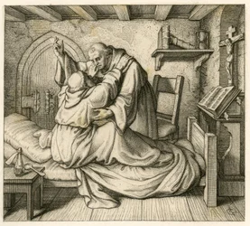 Martin Luther erhält Trost von einem alten Mönch, weil er körperlich und geistig erschöpft war