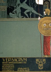 Umschlag von „Ver Sacrum“, der Zeitschrift der Wiener Secession, mit einer Darstellung von Theseus und dem Minotaurus, anlässlich der ersten Secessionsausstellung in Wien, 1898