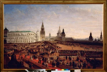 Militärparade bei der Krönung von Kaiser Alexander II. im Kreml von Moskau, 18. Februar 1855