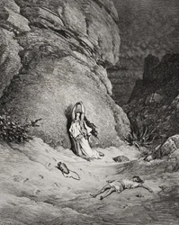 Hagar und Ismael in der Wüste, Illustration aus Dores 