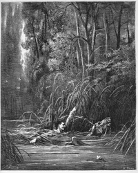 Der Wildbach und der Fluss - aus den „Fabeln“ von Jean de La Fontaine (Lafontaine) (1621-95) - Stich nach Gustave Doré (1832-83) - Privatsammlung