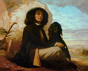 Courbet, Selbstporträt mit schwarzem Hund
