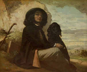 Courbet mit seinem schwarzen Hund