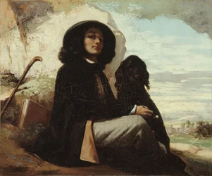 Selbstporträt genannt Courbet mit schwarzem Hund