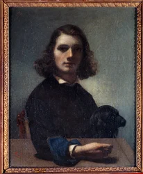 Selbstporträt mit schwarzem Hund