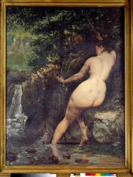 Die Quelle oder Badende an der Quelle. Gemälde von Gustave Courbet (1819-1877), 1868. Maße: 1,28 x 0,97 m. Paris, Musée d