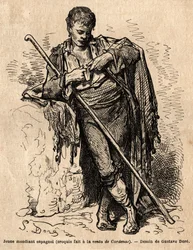 Ein junger Bettler, a la vente de Cardenas, ein Gasthaus an der Straße von Almaden (Provinz des Ärmelkanals). Skizze nach dem Leben von Gustave Dore (1832-1883). Gravur zur Illustration der Reise nach Spanien, im Jahr 1862 von Charles Davillier und Gustave