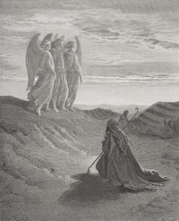 Abraham und die drei Engel, Illustration aus Dores 