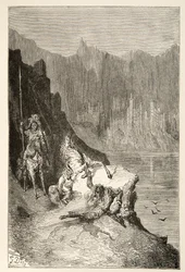 Balin erschlägt Sir Lanceor, aus Geschichten der Tage von König Artus von Charles Henry Hanson, veröffentlicht 1898