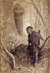 Blondel hört die Stimme von Richard Löwenherz, Illustration für Gargantua und Pantagruel von François Rabelais, Gravur von Gustave Doré