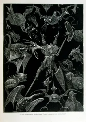 Croque-Mitaine; 1863 Illustration von Gustave Doré (1832-1883); französischer Künstler, Drucker, Illustrator. Croque-Mitaine (Der Bögemann) ein bösartiger Charakter, der Kindern vorgestellt wird, um sie zu erschrecken und sie so weiser zu machen.