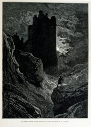 Croque-Mitaine; Illustration von 1863, von Gustave Doré (1832–1883); französischer Künstler, Druckgrafiker, Illustrator. Croque-Mitaine (Der Bögemann) ein bösartiger Charakter, der Kindern vorgestellt wird, um sie zu erschrecken und sie so weiser zu machen
