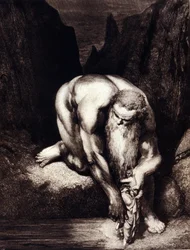 Dante und Virgil treffen den Riesen Anteas. Ill. zur Göttlichen Komödie von Dante Alighieri von Gustave Doré
