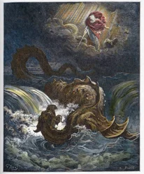 Zerstörung des Leviathan - Die Zerstörung des Leviathan, des Meeresmonsters des Alten Testaments - Gravur in „Die illustrierte Bibel“ von Gustave Doré (1832-1883) - Gravur aus „Die Doré-Bibel“