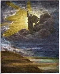 Gott erschafft das Licht - Die Erschaffung des Lichts - Altes Testament (Genesis) - Erschaffung des Lichts - Stich in „La Bible illustrée“ von Gustave Doré (1832-1883) - Stich aus „The Doré Bible“