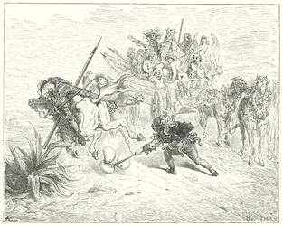 Gustave Dorés Don Quixote: "Der Narr des Stücks kam mit seinen Schellen tanzend herbei"