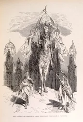 Illustration einer orientalischen Karawane mit Dienern und Kutsche