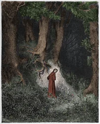 Inferno, Gesang 1: Dante im wilden Wald, Illustration aus "Die Göttliche Komödie" von Dante Alighieri, 1885
