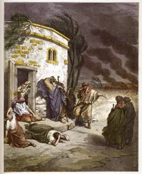 Hiob erfährt von seinem Ruin - Gravur in Die illustrierte Bibel von Gustave Doré - Gravur aus Die Doré-Bibel