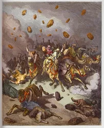 Josuas Sieg über die Amoriter - Gravur in 