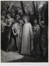 Judas verrät Jesus mit einem Kuss; Illustration aus der Dore-Bibel