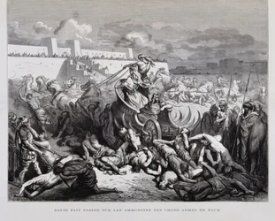 König David bestraft die Ammoniter, Illustration aus der Dore-Bibel