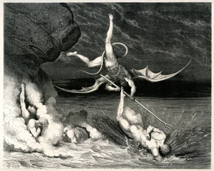 Die Hölle (La divina commedia) von Dante Alighieri illustriert von Gustave Doré. Hachette-Ausgabe 1861 - Dämon - Französische Übersetzung von Pier-Angelo Fiorentino.... Si mosse, e grido: Tu se 