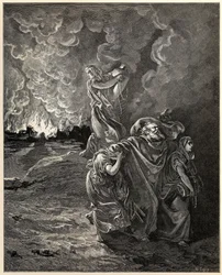 Lot und seine Töchter fliehen aus Sodom