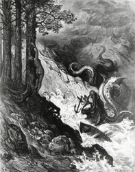 Orlando kämpft gegen den Ork, aus Der Wahnsinn des Orlando, Illustration