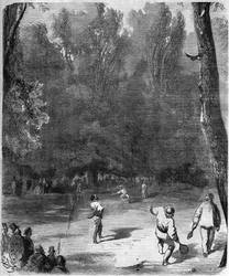 Ballspieler im Jardin du Luxembourg in Paris im Jahr 1868 - Zeichnung von Gustave Doré