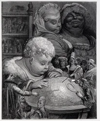 Pantagruel folgt einem Geografiekurs - in „Gargantua“ von Rabelais, ill. Gustave Doré