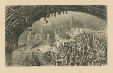 Zuschauer beobachten ein Bootsrennen