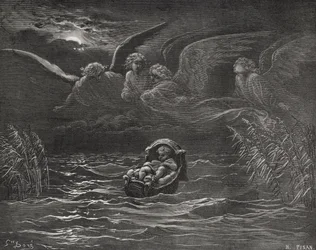 Das Kind Moses am Nil, Exodus 2:1-4, Illustration aus Dore