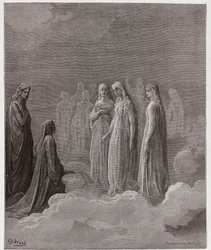 Die Göttliche Komödie (La Divina Commedia), Paradiso, Gesang 3: Das erste Reich: Piccarda Donati und die Seelen, deren Gelübde gebrochen wurden - von Dante Alighieri - Illustration von Gustave Dore