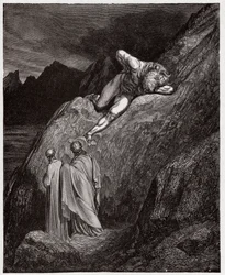 Die Göttliche Komödie, Inferno, Gesang 12: Der Minotaurus auf der zerklüfteten Klippe - von Dante Alighieri (1265-1321) - Illustration von Gustave Doré (1832-1883)