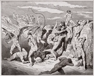 Die Göttliche Komödie (La Divina Commedia, La Divine Comédie), Inferno, 18. Gesang: Teufel und Verführer - von Dante Alighieri (1265-1321) - Illustration von Gustave Doré (1832-1883)