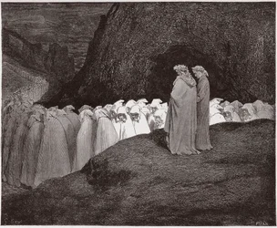 Die Göttliche Komödie (La Divina Commedia), Inferno, Gesang 23: Die Heuchler sprechen zu Dante - von Dante Alighieri (1265-1321) - Illustration von Gustave Doré (1832-1883)
