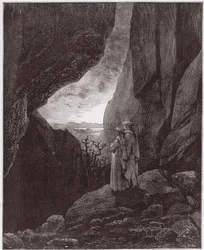 Die Göttliche Komödie, Inferno, Gesang 34: Virgil und Dante steigen in die obere Welt auf (Illustration von Gustave Doré)