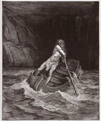 Die Göttliche Komödie (La Divina Commedia, La Divine Comédie), Inferno, 3. Gesang: Charon (Caron) auf dem Fluss Acheron - von Dante Alighieri (1265-1321) - Illustration von Gustave Doré (1832-1883)