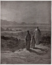 Die Göttliche Komödie, Purgatorio, Gesang 1: Dante kniet vor Statius - von Dante Alighieri (1265-1321) - Illustration von Gustave Doré (1832-1883)