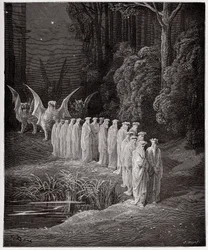 Die Göttliche Komödie (La Divina Commedia), Purgatorio, Gesang 29: Die 24 Ältesten in der apokalyptischen Prozession - von Dante Alighieri - Illustration von Gustave Dore