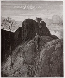 Die Göttliche Komödie, Purgatorio, Gesang 4: Virgil führt Dante den steilen Berg hinauf - von Dante Alighieri (1265-1321) - Illustration von Gustave Doré (1832-1883)