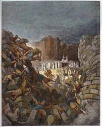 Die Mauern von Jericho fallen - Gravur in „Die illustrierte Bibel“ von Gustave Doré (1832-1883)