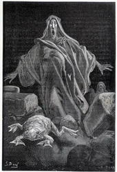 Der Alarmruf - Illustration der Angst von Gustave Doré, Gravur