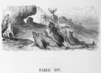 Das Begräbnis der Löwin - in „Fabeln“ von La Fontaine, ill. von Doré