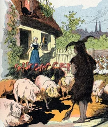Handmaid Eselshaut. Illustration von Gustave Fraipont für „Eselshaut“, Märchen von Charles Perrault
