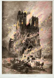 Die Kathedrale von Reims in Flammen